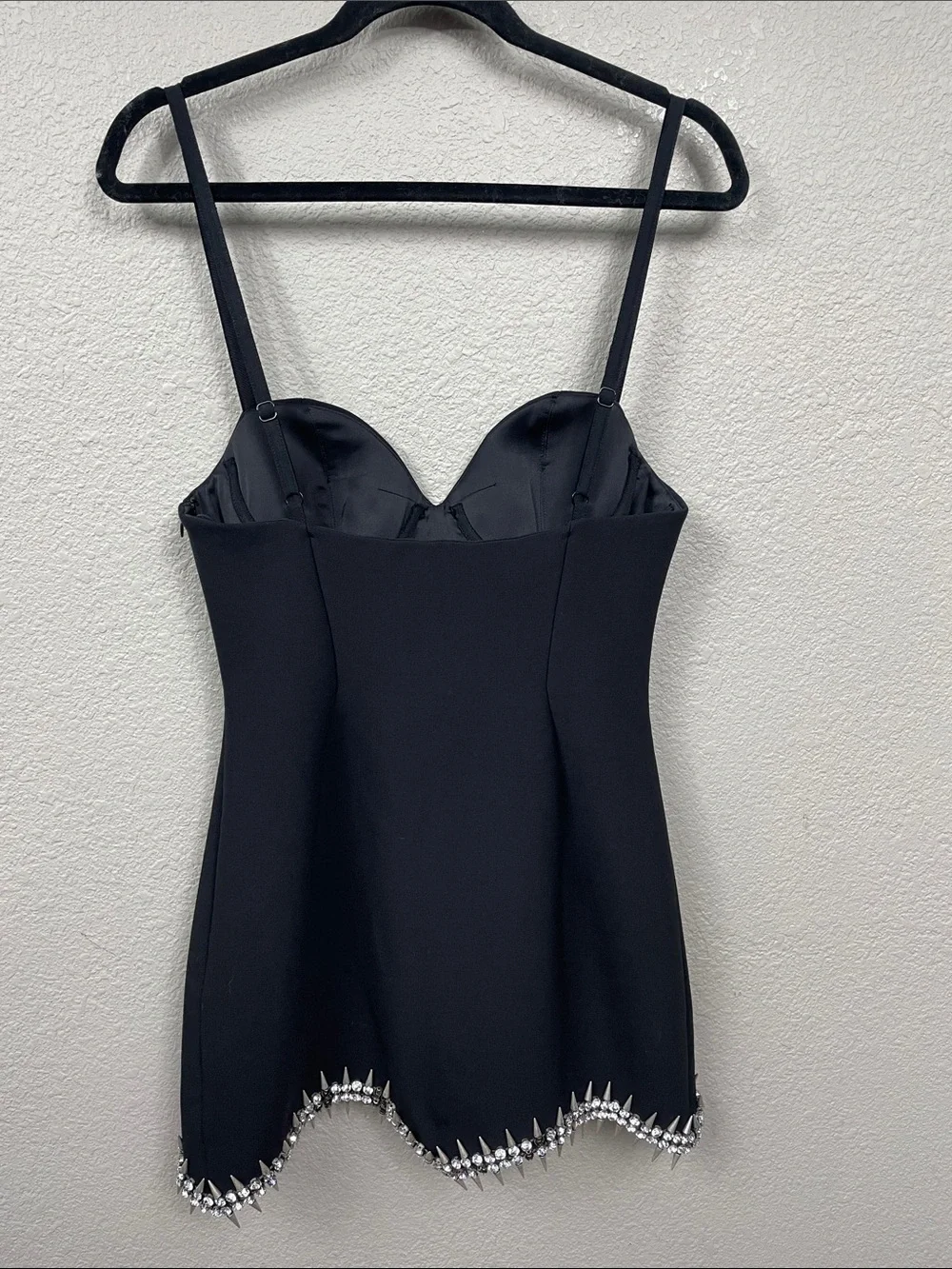 AREA NYC Crystal Spike Embellished Mini Dress Black LBD FLAW Sz 8 - Picture 4 of 17